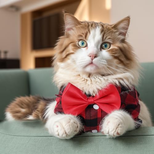 Tongcloud 2 Pack Plaid Dog Shirts Plaid Puppy Cat Shirt Dog Shirts Plaid Puppy Shirts for Small Dogs Cats Birthday Party and Holiday(Red and Blue, Medium) - Image 7