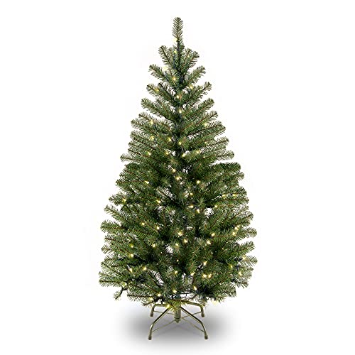National Tree Company Pre-Lit Artificial Slim Christmas Tree, Green, Aspen Spruce, White Lights, Includes Stand, 4 Feet