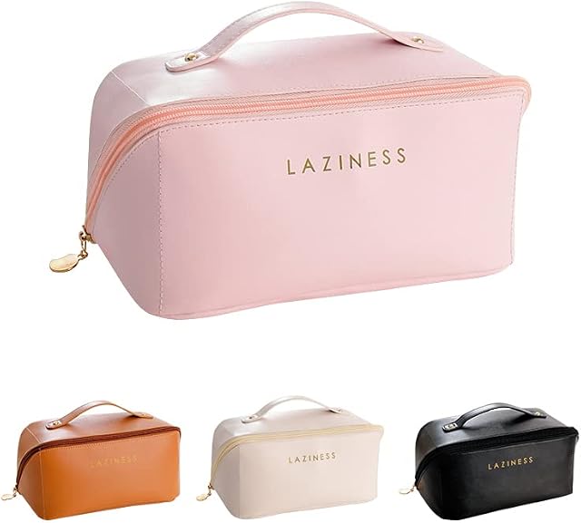 ELCM Portable Makeup Bag Cosmetic Bag, Large Capacity Travel Toiletry Bag Make Up Bag Case Organiser Storage Pouch with Handle and Divider, Multifunction Toiletry Bags for Women Girls