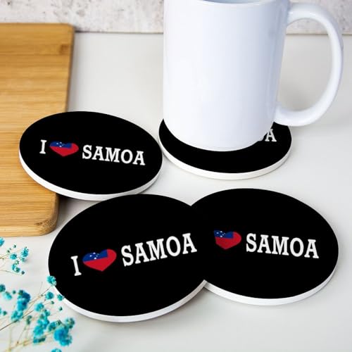 I Love Samoa Lot de 4 dessous de verre ronds absorbants en céramique avec drapeau national des Samoa pour décoration de cuisine, protection de table basse