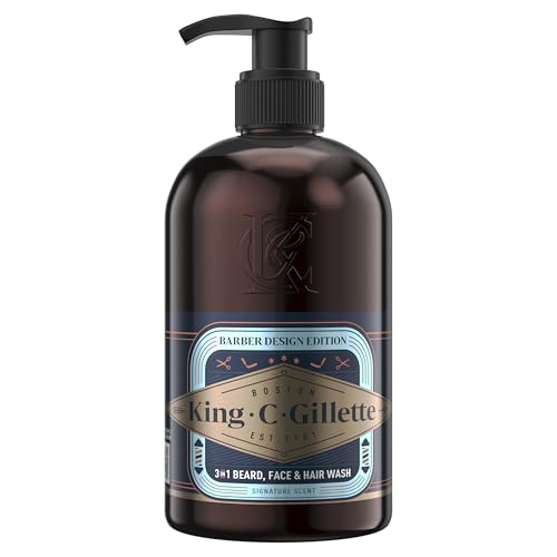 King C. Gillette soin barbe homme, nettoyant 3-en-1 avec une touche d’eau de coco et d’huile d’avocat pour nettoyer, hydrater et rafraîchir le visage,...