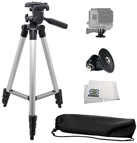 SSE Trípode Deluxe de 50 pulgadas con indicador de nivel de burbuja incorporado + adaptador de montaje de trípode GoPro incluido - Compatible con