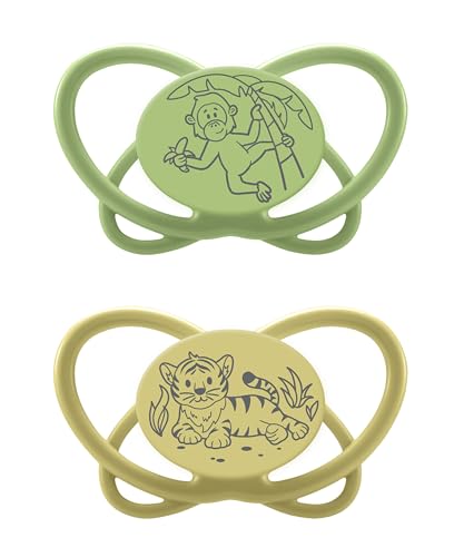 nip - Butterfly | 0-6 Monate | 2er Pack | Stillfreundlicher, zahnfreundlicher Babyschnuller inkl. Schnullerbox. Nachhaltiger Schnuller mit weichem Silikonsauger, Grün/Gelb