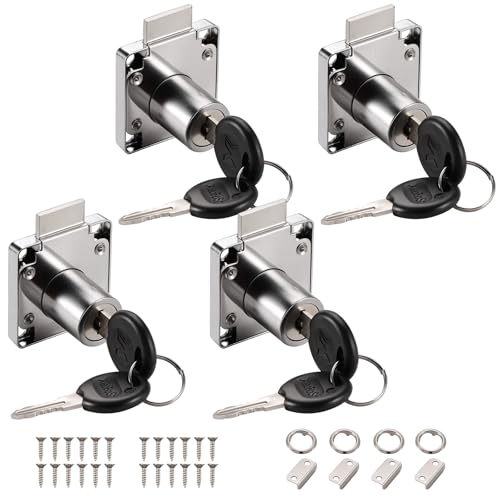 Faankiton 4 Pièces Serrure de Tiroir de Bureau, Verrou à Came de 22 mm, Serrure à Came avec clés Différentes, Serrure Meuble pour Meubles, Tiroir, Porte,...