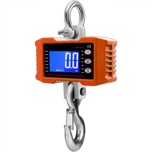 1000kg Industrial Crane Scale, 2200lb High Accuracy with LCD Backlight, Tare/Zero/Data Hold/Unit Change, Perfect for Construction, Travel, and Fishing Applications