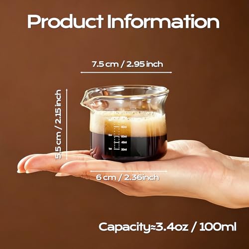 Image of YARRAMATE Espresso Shot Glass with Spout, 3.4oz /100ml Clear Glass Espresso Cup with Flared Rim, Heat Resistant Demitasse Cup for Coffee Extraction (1 Pack)