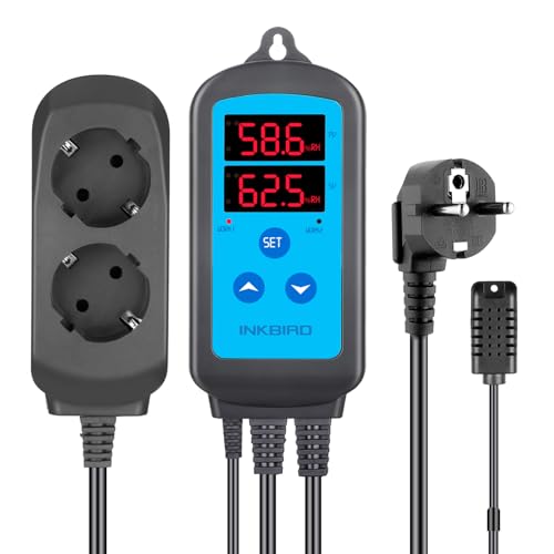 Temperaturregler 230v mit Fühler, Xpsirny Digitaler Steckdosen Thermostat LCD Bildschirm Temperaturschalter mit Timer und Sonde für Gewächshaus Terrarium Aquarium Heizung Kühlung Treibhaussaatkeimung 3 Inkbird IHC-200 Feuchtigkeitsregler 220V Play und Plug Hygrostat,Luftbefeuchter Luftentfeuchter für Pilz Gewächshaus Terrarium