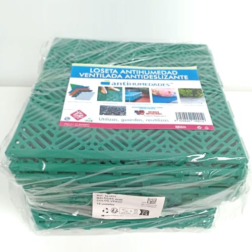 Pack 12 losetas plastico antihumedades para Suelos autoventiladas 30X30x1.5cm (Verde)
