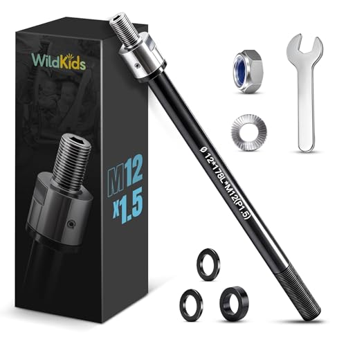 WildKids Steckachse für Fahrradanhänger M12 172-178 mm Steckachse Einstellbare Schaftlänge Steckachse kompatibel für Thule Qeridoo Croozer Fahrradanhängerkupplungen - Mit Anti-Rutsch-Muttern