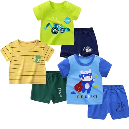 Image of Vagefun Baby Boy Shorts Set - Toddler Summer Clothes with Dinosaur Cotton Tops + Shorts Outfits Clothing 6 Months-4 Year