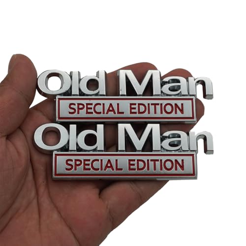 Pair Set Old Man Special Edition Emblems 3D Metal Badge Decal Sticker Car Truck Replacement for Universal Vehicle Truck SUV Door Window Scooter (Silver Red)