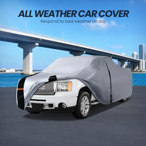 Image of Multi-Layer GMC Sierra Truck Cover, Custom fit Sierra 2002-2026 Double /Extended /Crew Cab SB(5.7'-6.6') Car Cover Waterproof All Weather, Full Exterior Cover Rain Wind and UV Protect with Door Zipper
