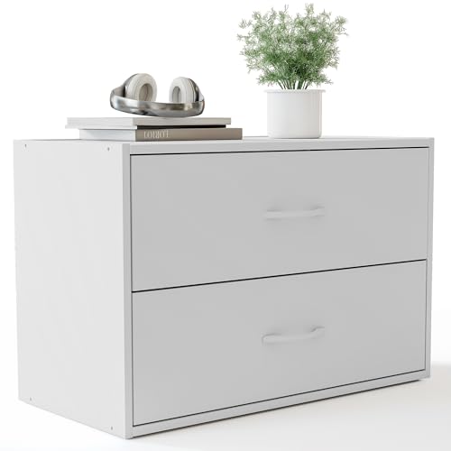 PrimeZone 2 Wood Drawer for Closet Storage: White Stackable Short Closet Dresser for Clothes Organizer - Modular Chest Cabinet for Closet Bedroom Dorm Wardrobe Nursery