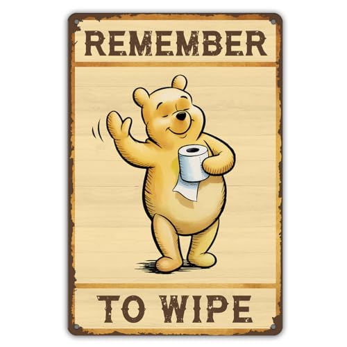 Cute Inspirational Vintage Pooh Metal Sign Nursery Wall Art Hanger Art Pooh Poster Decorations Poohs Educational Wall Art for Classroom Kids Rooms Toilet Bathroom Decorations 12x16 Inch