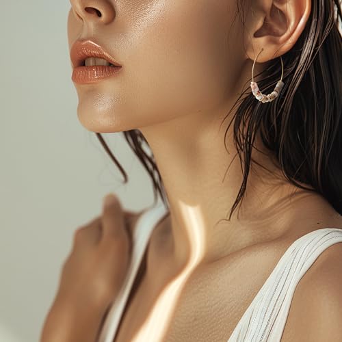 Natural Stone bead Hoop Earrings for Women, Boho Trendy Summer Beach Jewelry Gift2