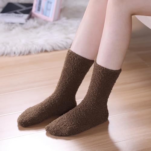 Image of LINEMIN Womens Fuzzy Socks Cozy Fluffy Winter Warm Slipper Socks Microfiber Soft Home Sleeping Socks