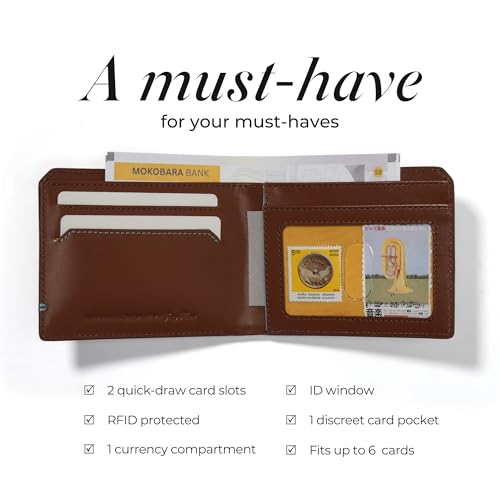 Image of MOKOBARA Stash Slim Bifold Wallet for Men | Monostriped | Genuine Leather | RFID Protected | Holds Up to 6 Cards | Single Currency Compartment | Tan Lines (Tan)