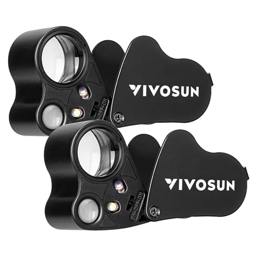 VIVOSUN 2er-Packung 30X 60X Beleuchtete Juwelierlupe mit LEC-Light Faltbare Taschenlupe mit 2 Linsen für die Beobachtung von Schmuck Edelsteine Uhren Münzen Briefmarken Antiquitäten Schwarz