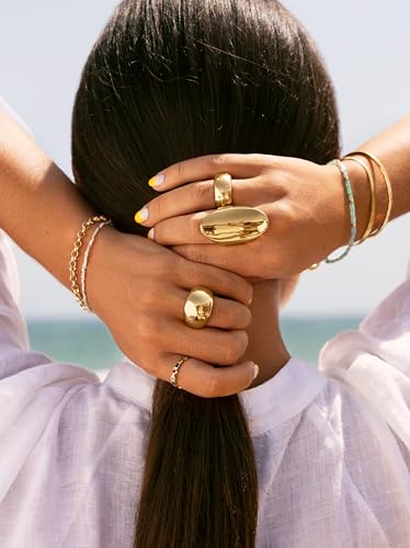 Miniatura 3 de SINGULARU - Anillo Curve Rainbow. Latón con Acabado Baño en Oro de 18 Kt. Joyas para Mujer. Talla 12
