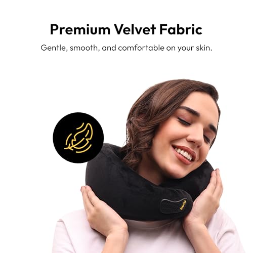 Image of Travel Neck Pillow | Premium Memory Foam Travel Pillow for Flights & Car Sleeping | Adjustable Head Rest, Neck Pillow for Flight Travel, Travel Pillow | Black, Pack of 1