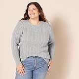 Amazon Essentials Damski sweter Fisherman Cable z długim rękawem i okrągłym dekoltem (dostępny w rozmiarze plus), jasnoszary wrzos, M