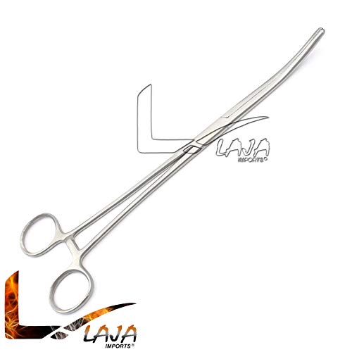 LAJA Imports Hemostat Rochester Pean Forceps Curved 12-Inch, Extra Long Clamp Stainless Steel, 12-Inch, Curved Tip Style, Locking Ratchet