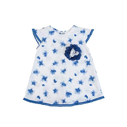 Nenè Vestido de bebé de verano para niña de algodón orgánico de 3 – 24 meses con flores azules blanco y azul. 9 mes