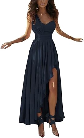 One Shoulder Chiffon Bridesmaid Dresses A-Line Pleated Prom Party Growns Ruched Ruffles Long 2023 DR0259R