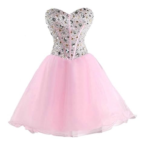 Vantexi Women's Short Organza Formal Prom Homecoming Dresses Pink 14 Cover