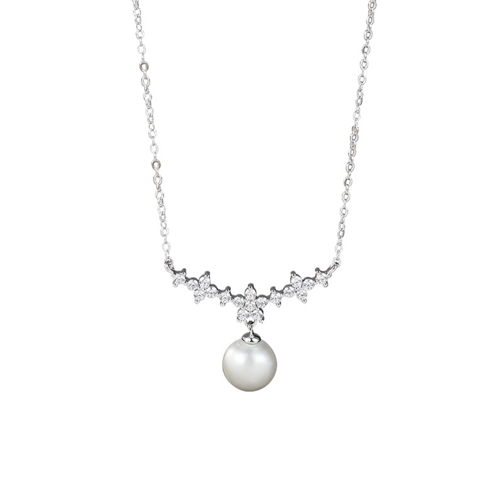 Naszyjnik z pereł w stylu vintage, naszyjnik damski łańcuszek 9K/14K/18K białe złoto z moissanitem elegancka kokarda i perła 8 mm 40+5 cm długość
