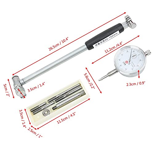 Jauge d'Alésage à Cadran de Précision, 50-160mm, Kit de Mesure de Cylindre avec Indicateur de Diamètre, 5 Têtes de Mesure, Précision 0,01mm, Métal