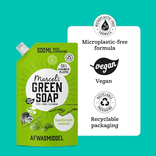 Marcel's Green Soap Washing-up Liquid Refill - Basil & Vetiver - Dishwashing Liquid - Saves 56% of plastic - Eco friendly - Vegan - 97% Biodegradable - 500 ML - Image 3