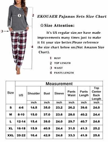 Ekouaer Pajamas For Women Long Sleeve Crew Neck Christmas Comfy Pjs Lounge Sets With Pockets Grey Plaid,X-Large #TOP5