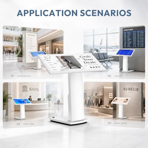 Image of 43-inch Floor Standing Self Service Kiosk with Touchscreen, 4+32GB HD 1080P 60HZ Digital Signage Display with Android 13 OS, Angle Adjustable Self-Ordering Kiosk Stand Terminal Machine