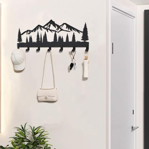 Monlyey Schlüsselhalter für die Wand | Metall-Schlüsselhalter Haken Organizer Rack | Metall-Schlüssel-Organizer Wand dekorativ mit 7 Haken für Eingang, Haustür, Flur, Küche, Büro(Berg)