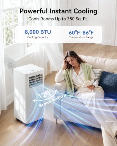 Image of Feelfunn 8000 BTU Portable Air Conditioner, 3-in-1 Cools 350 Sq.Ft, Quiet AC with Fan & Dehumidifier, LED Display, Remote, 24H Timer, Window Kit, for Bedroom /Office /Dorms
