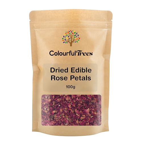 Dried Edible Rose Petals 100g by Colourful Trees – Premium Quality Natural Confetti for Tea, Baking, Cooking, Cake Decoration, Weddings & Celebrations