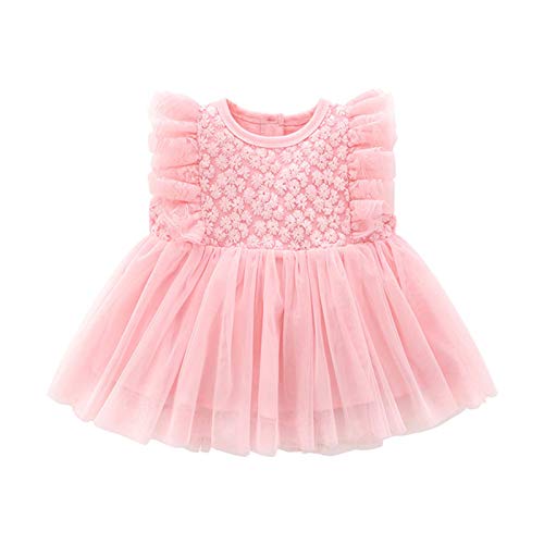 YOOJIA Infant Baby Girls Sleeveless Baptism Christening Dress Wedding Tulle Tutu Dress Pink 6-9 Months