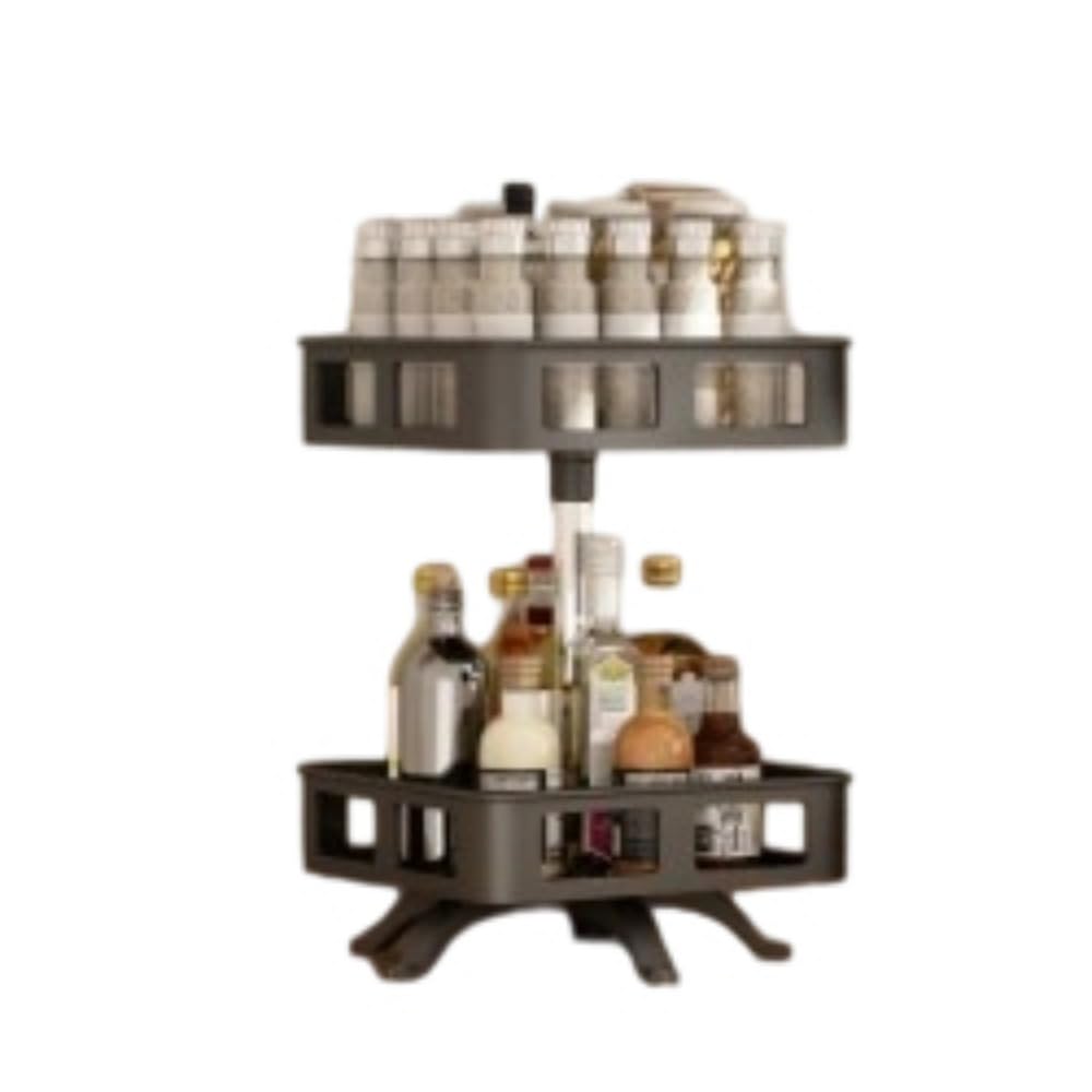 Półka na przyprawy, 2/3Tier Rotating Square Spice Rack Organiser, 360°Revolving Condiment(2 Tier)