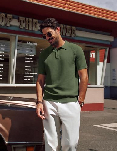 PJ PAUL JONES Men's Polo Shirt Short Sleeve Textured Knit Button Shirts Raglan Sleeve Casual Golf Shirt3