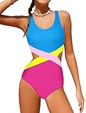 TyeSmo Teen Swimsuits for Girls 14-16 Girls Bathing Suits Size 14-16 One Piece Cutout Color Block Girl One Piece Swimsuits Size 14 16 Padded Swimwear