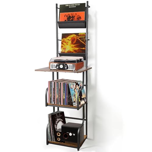 Aolawco Record Player Stand, Vinyl Record Storage Stand with 5 Tier Record Player Table, 57 X 12 X 14 Holds 100 Albums, Holder Cabinet for Living Room, Bedroom and Magazine Turntable