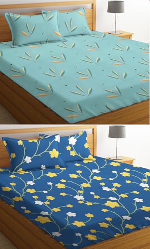 Image of VAS COLLECTIONS Prime Collection Combo Pack of 2 Double Bedsheets with 4 Pillow Covers | 144 TC Soft Brushed Microfiber-Blend -Long Lasting & Wrinkle Free,7.5X7 Ft Set of 6 Pcs (Green& Blue)