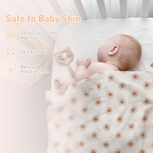 Image of Premium Soft Muslin Cotton Baby Muslin Swaddle Blanket for Newborns - Gender-Neutral Receiving Wrap for Boys and Girls, 47x47in (120x120cm) Large (Lovely Sun)