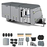 Windproof RV Cover for 27' -30' Travel Trailer Cover, Upgraded 8 Layers Top UV Resistant Motorhome Toy Hauler & Camper Cover with 4 Tire Cover & Tongue Jack Cover Extra Windproof Ropes