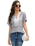 AMEBELLE Women's Lounge V Neck Sequin T Shirts Short Sleeve Oversized Glitter Tunic...