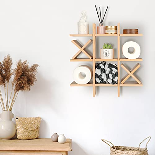 Weysat CHI-WEYSAT-1425 Tic Tac Toe Toilet Paper Holder Stand Toilet Paper Storage Bathroom Decor Rustic Wooden Hanging Storage Freestanding Wall Mounted Shelves Decor For Toilet Tissue Farmhouse thumb #5