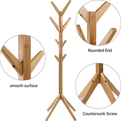 GRANDMA SHARK Coat Stand, Clothes Rack, Bamboo Coat Rack With 8 Hooks, Clothing Rack, Standing Hat Hanger, Coat Hanger Stand (Natural)