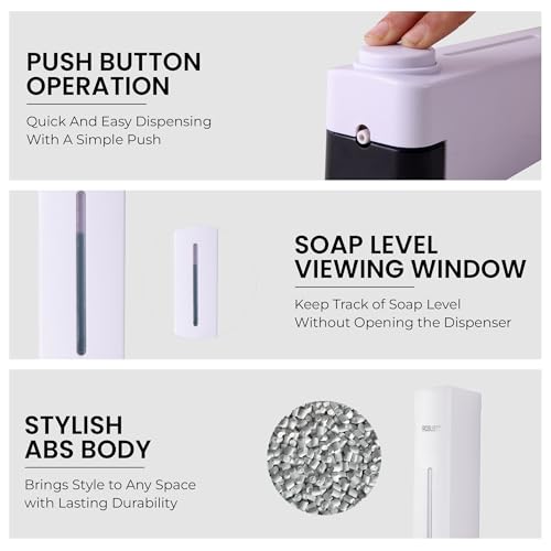 Image of Robustt Stylish Wall Mounted Liquid Soap Dispenser 360ML (White, Pack of 10) - with Adhesive Hooks | Easy Installation for Bathroom & Kitchen - Durable ABS Material, Sleek Design