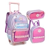 Kit Mochila Infantil Menina Mermaid Lancheira Estojo Garrafa (Rosa)